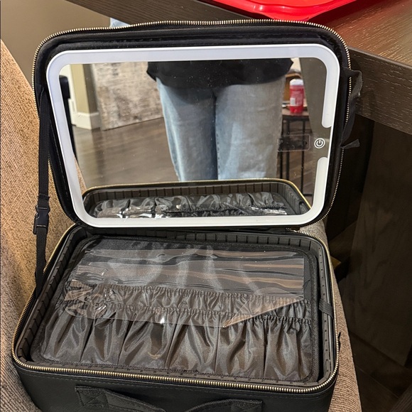 Black Vegan Leather Make up Caddy with rechargeable mirror. - Picture 3 of 5